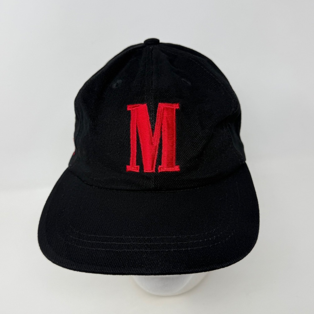 Vtg Marlboro Adventure Team Hat Black Red Leather Strapback Cotton Cap M Logo